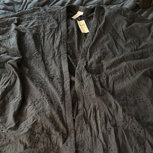 Charcoal Eyelet Kimono Cardigan